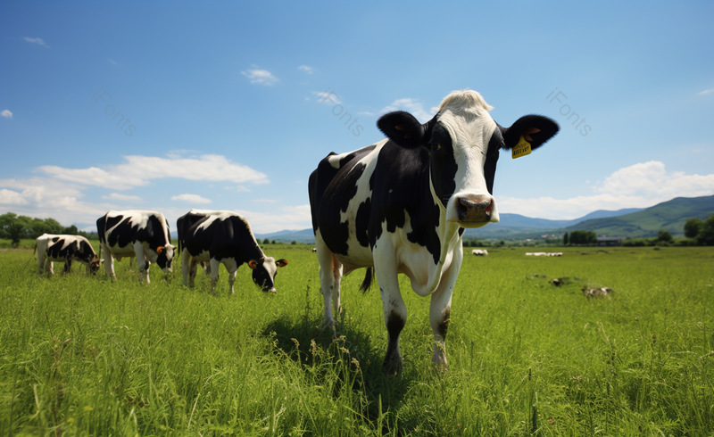 野外的牛和蓝色天空黑色阳光白色乡村牛肉场地动物绿色奶牛农场,高清,摄影图,摄影图片,图片大全,摄影图免费下载